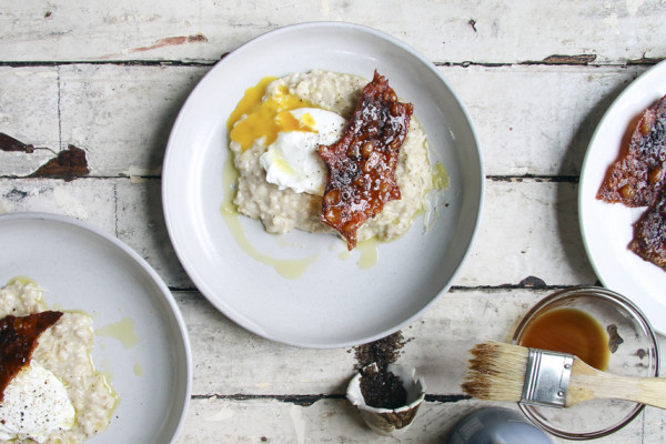 "Bacon" 'n' Eggs Oatmeal | Crispy Smoked Sea Salt & Sorgum Chicken Skin over Cheddar Oatmeal with Poached Egg | I Will Not Eat Oysters