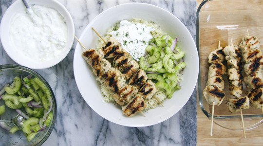 Grilled Chicken Kebab Bowls with Cucumber salad and Tzatziki | I Will Not Eat Oysters