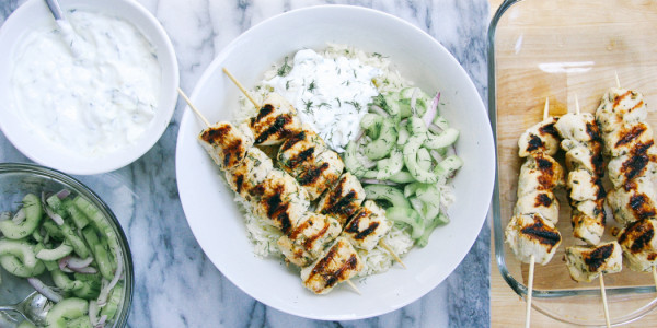 Grilled Chicken Kebab Bowls with Cucumber salad and Tzatziki | I Will Not Eat Oysters