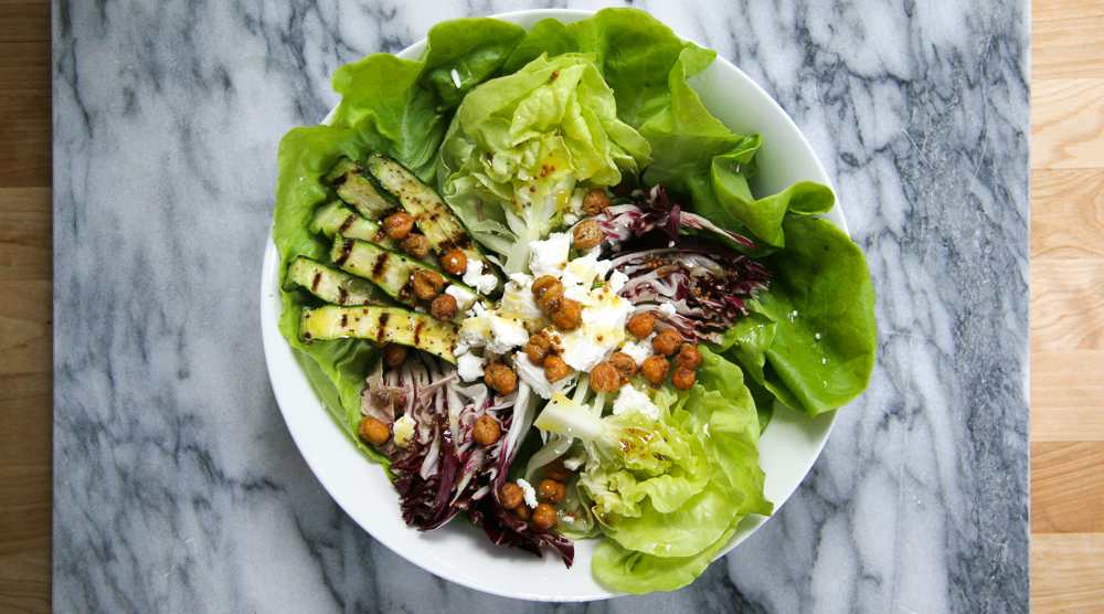 Bibb Lettuce Salad w/ grilled zucchini & crispy chickpeas