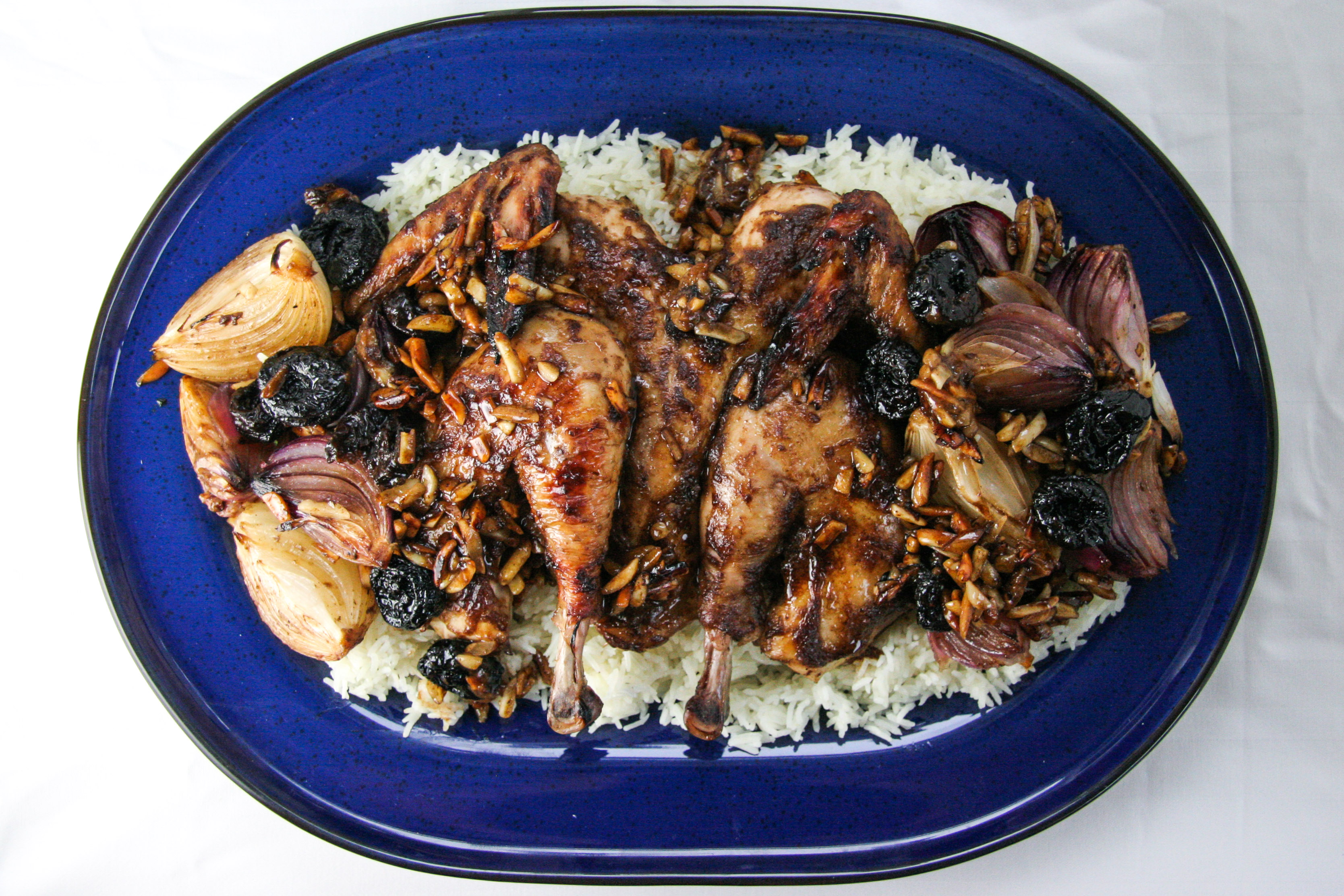 Prune & Almond Roast Chicken with Onions over Basmati Rice | I Will Not Eat Oysters