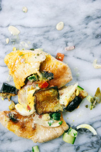 Sabich | Eggplant and Egg Pita Sandwich with Israeli Salad, Pickles, Tahini, Amba, and Schug | I Will Not Eat Oysters