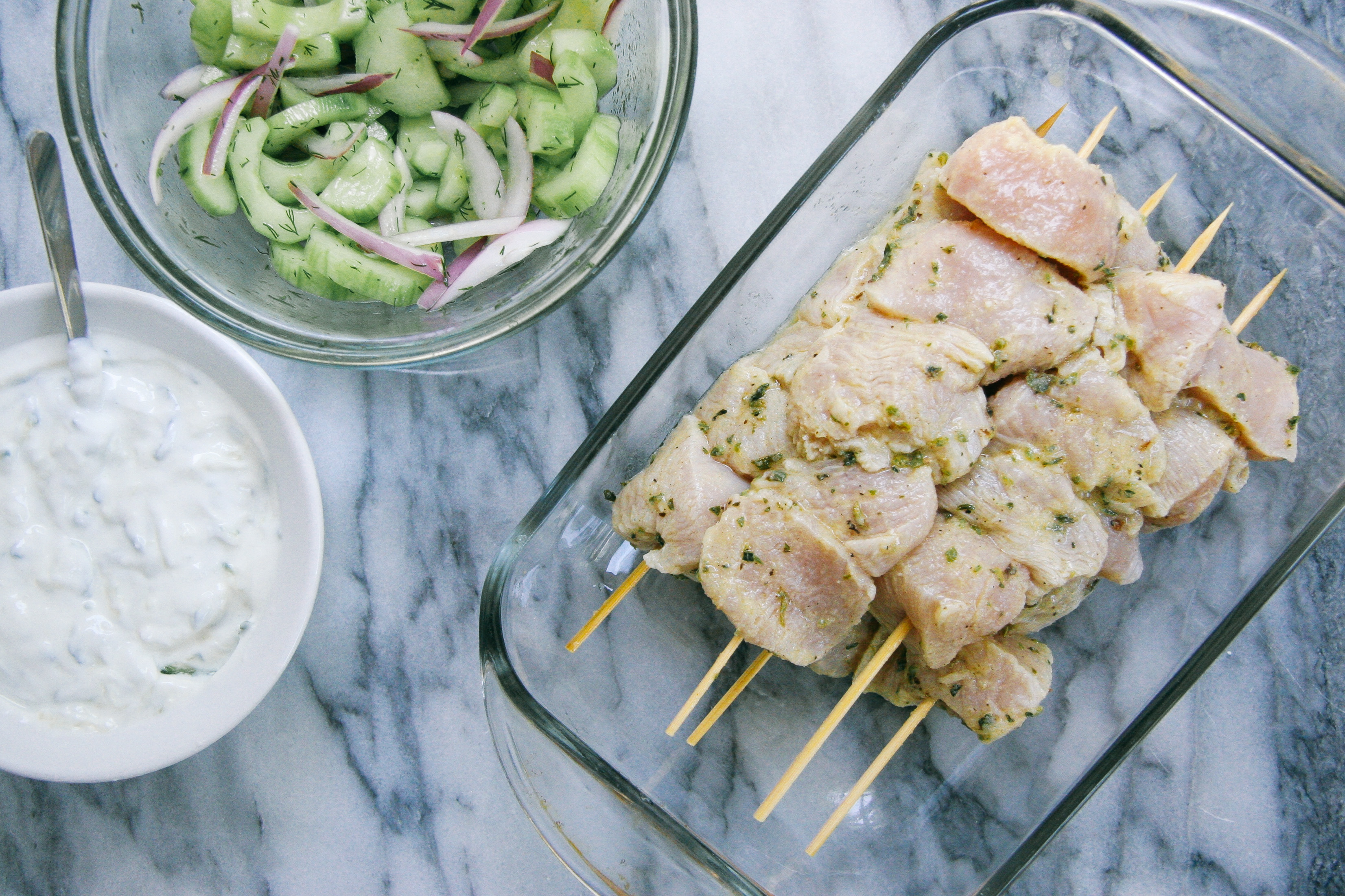 Grilled Chicken Kebab Bowls with Cucumber salad and Tzatziki | I Will Not Eat Oysters