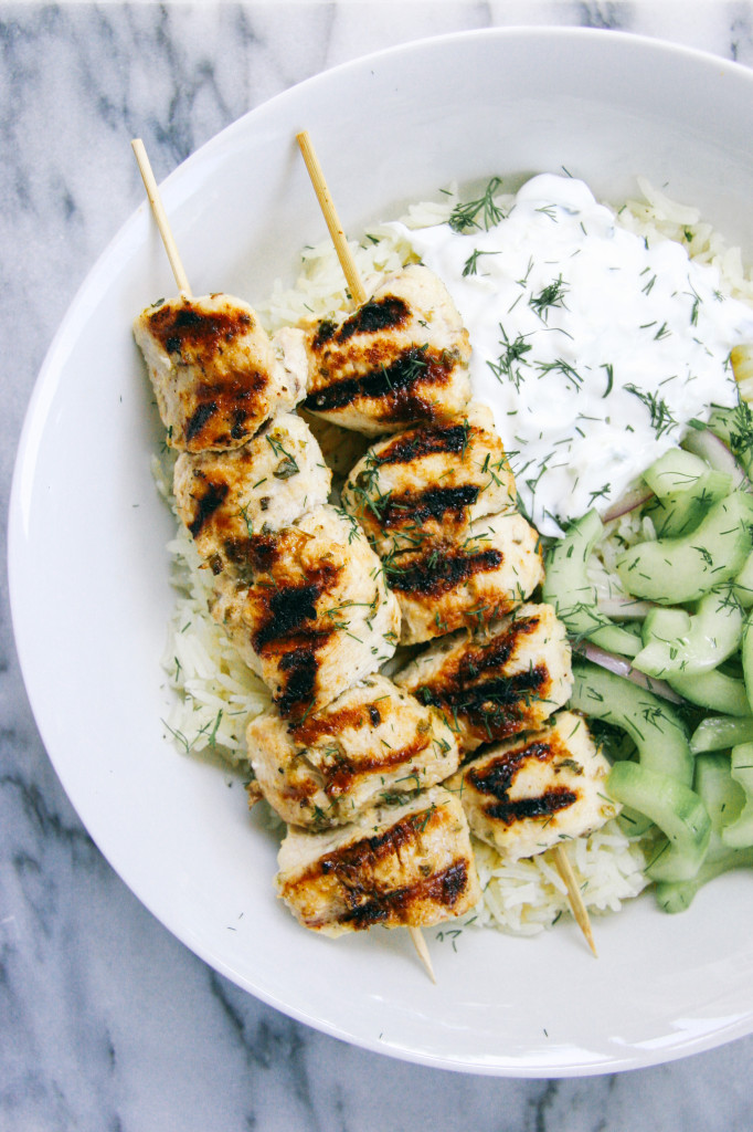 Grilled Chicken Kebab Bowls with Cucumber salad and Tzatziki | I Will Not Eat Oysters