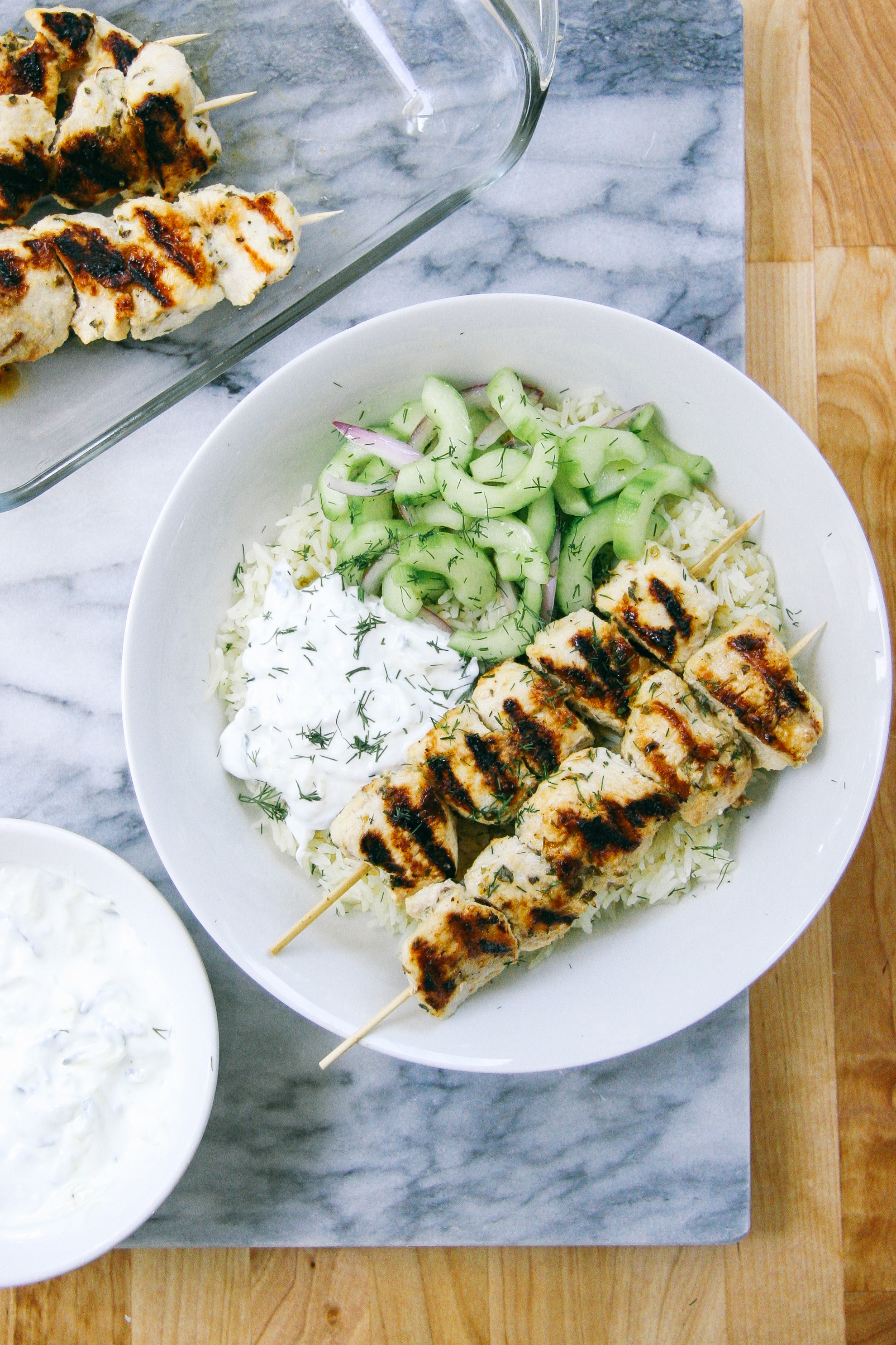 Grilled Chicken Kebab Bowls with Cucumber salad and Tzatziki | I Will Not Eat Oysters