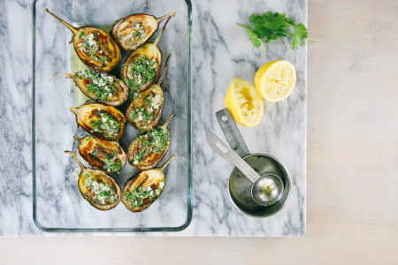Lemon Garlic Roasted Eggplants over Labane | Mezes | I Will Not Eat Oysters