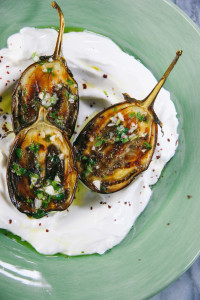 Lemon Garlic Roasted Eggplants over Labane | Mezes | I Will Not Eat Oysters