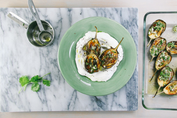 Lemon Garlic Roasted Eggplants over Labane | Mezes | I Will Not Eat Oysters