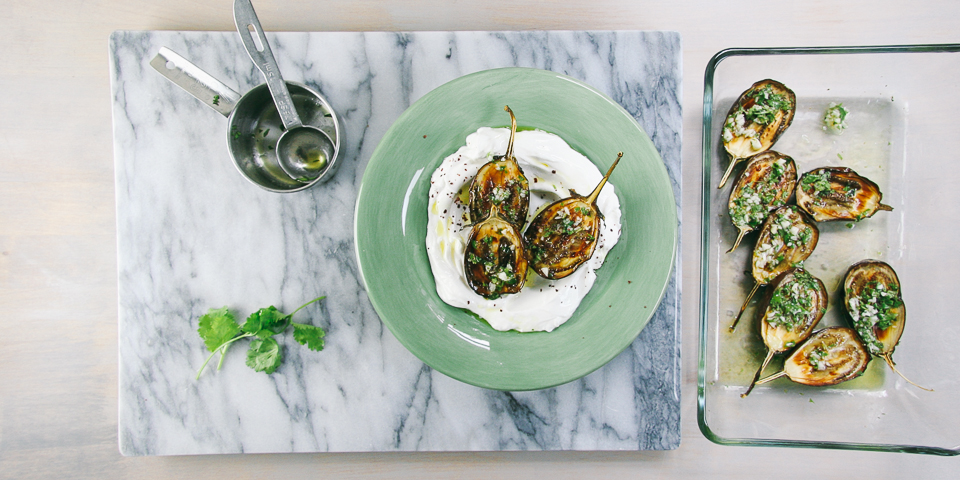 Lemon Garlic Roasted Eggplants over Labane | Mezes | I Will Not Eat Oysters