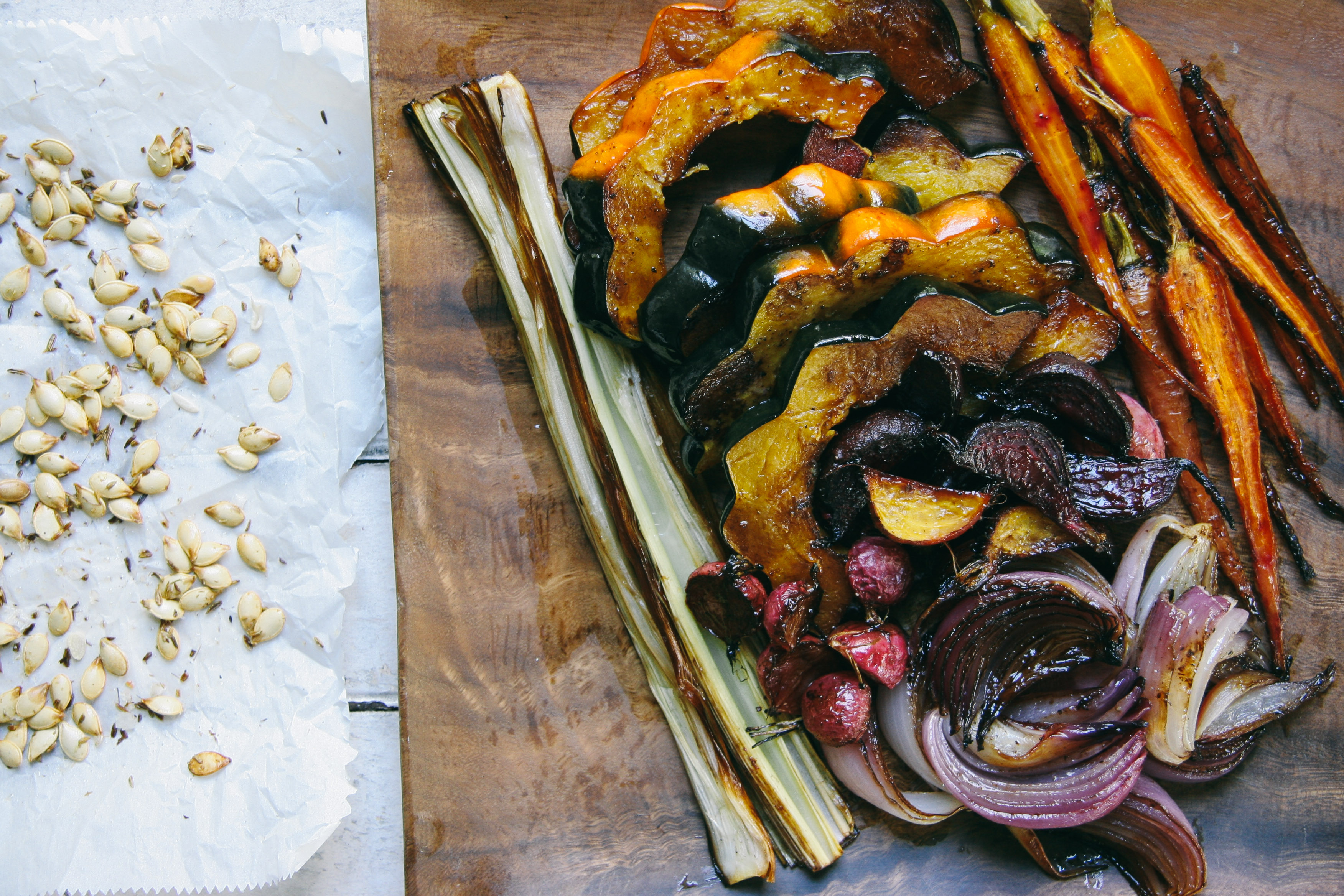 Fall Vegetable Roast with Fennel Squash Seeds & Sour Cream Sauce |I Will Not Eat Oysters