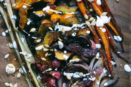 Fall Vegetable Roast with Fennel Squash Seeds & Sour Cream Sauce |I Will Not Eat Oysters