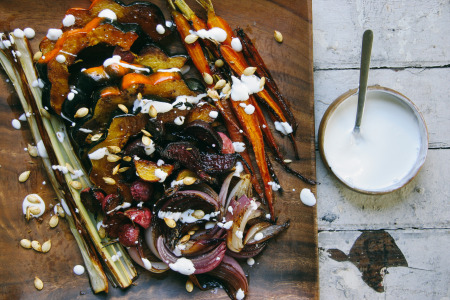 Fall Vegetable Roast with Fennel Squash Seeds & Sour Cream Sauce |I Will Not Eat Oysters
