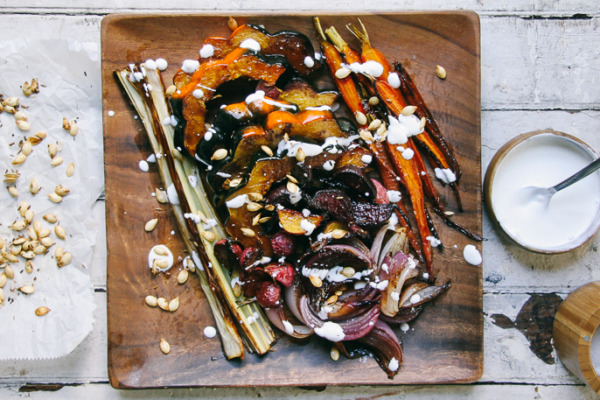 Fall Vegetable Roast with Fennel Squash Seeds & Sour Cream Sauce |I Will Not Eat Oysters