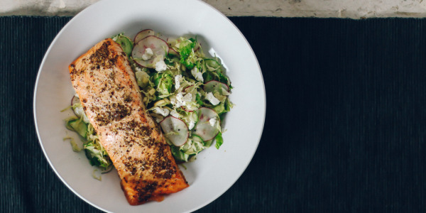 Mustard Salmon Chop Chop Salad with Goat Cheese & Almonds | I Will Not Eat Oysters