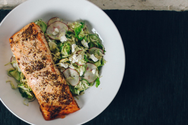 Mustard Salmon Chop Chop Salad with Goat Cheese & Almonds | I Will Not Eat Oysters