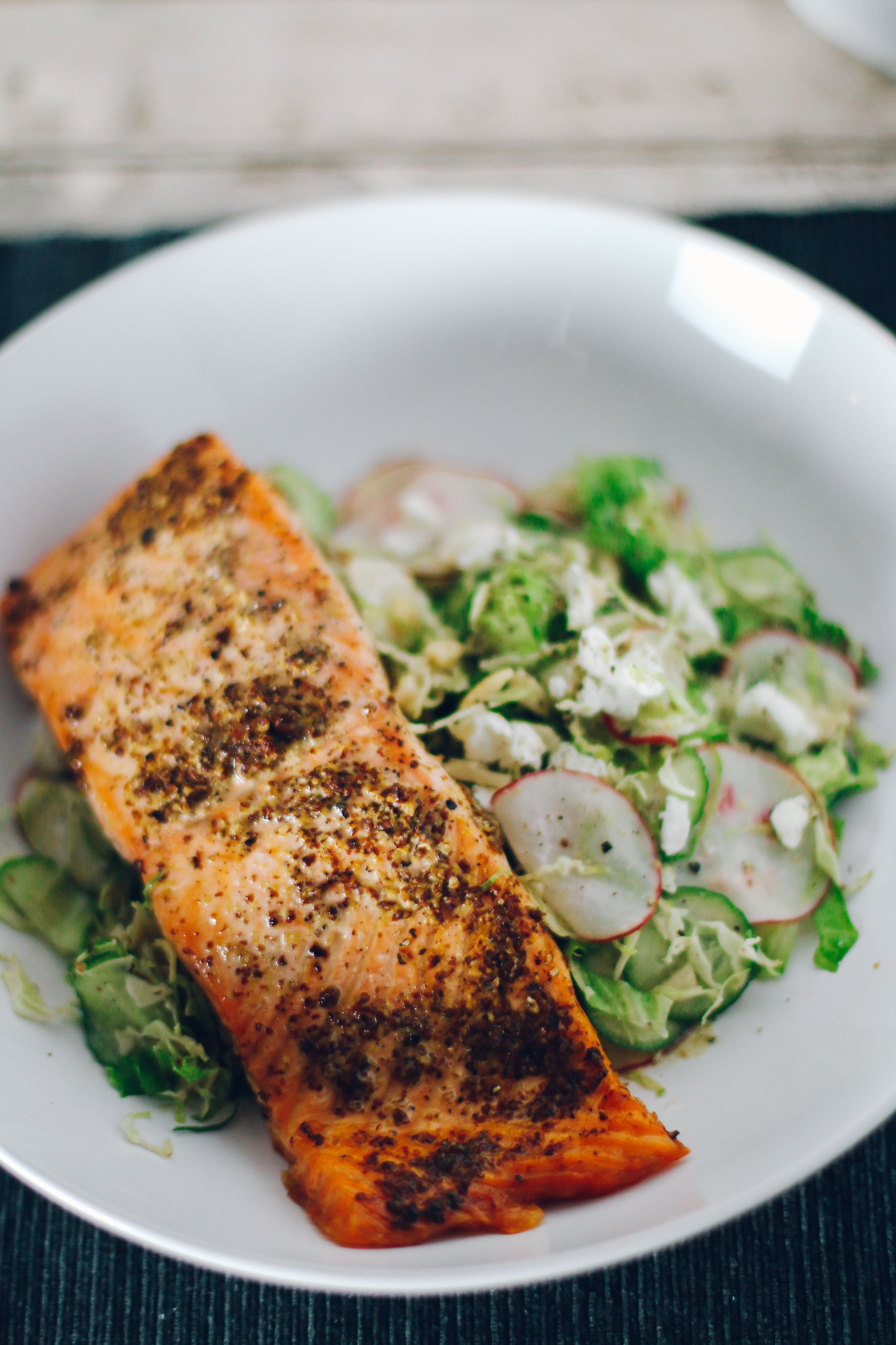 Mustard Salmon Chop Chop Salad with Goat Cheese & Almonds | I Will Not Eat Oysters