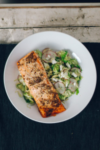Mustard Salmon Chop Chop Salad with Goat Cheese & Almonds | I Will Not Eat Oysters