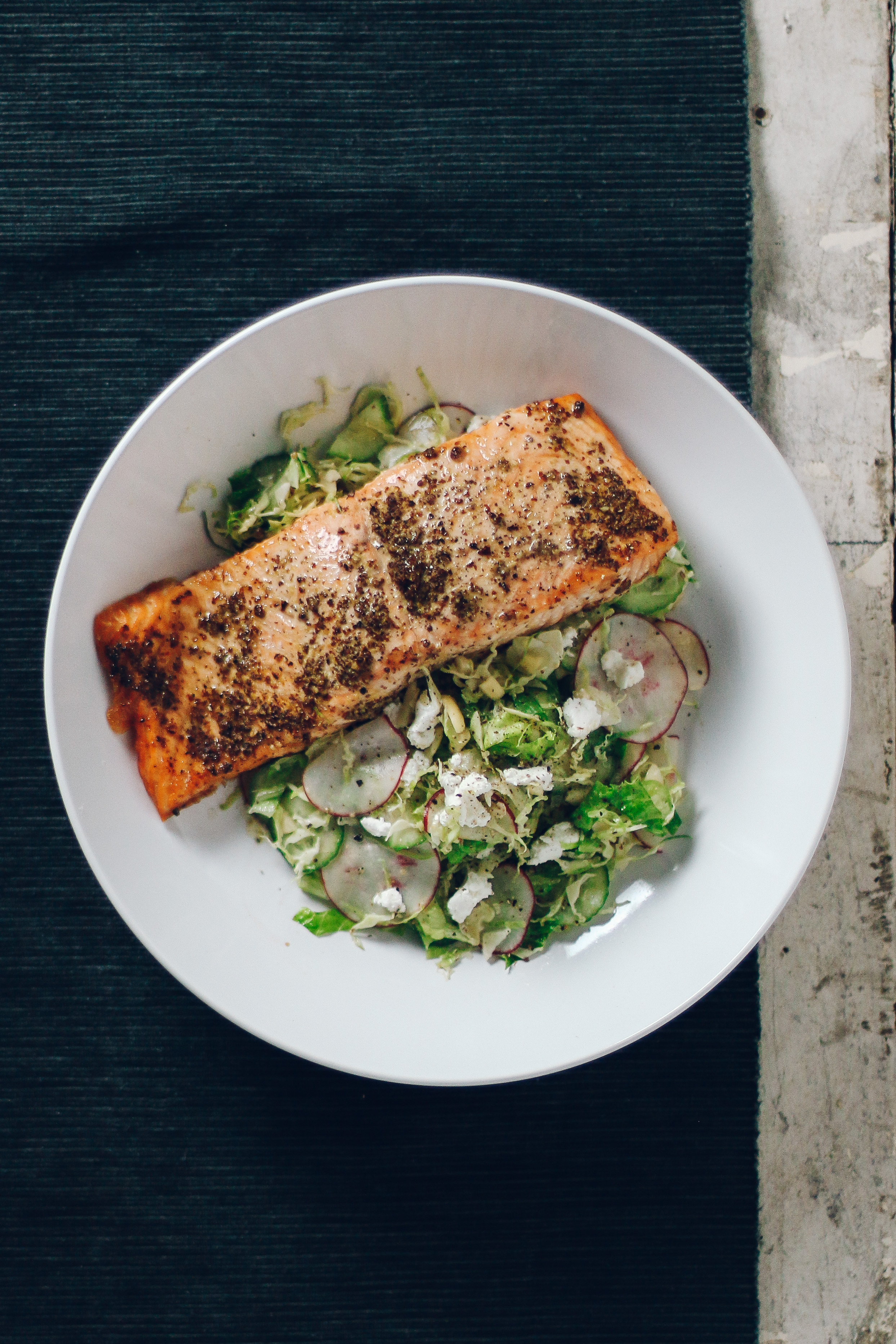 Mustard Salmon Chop Chop Salad with Goat Cheese & Almonds | I Will Not Eat Oysters