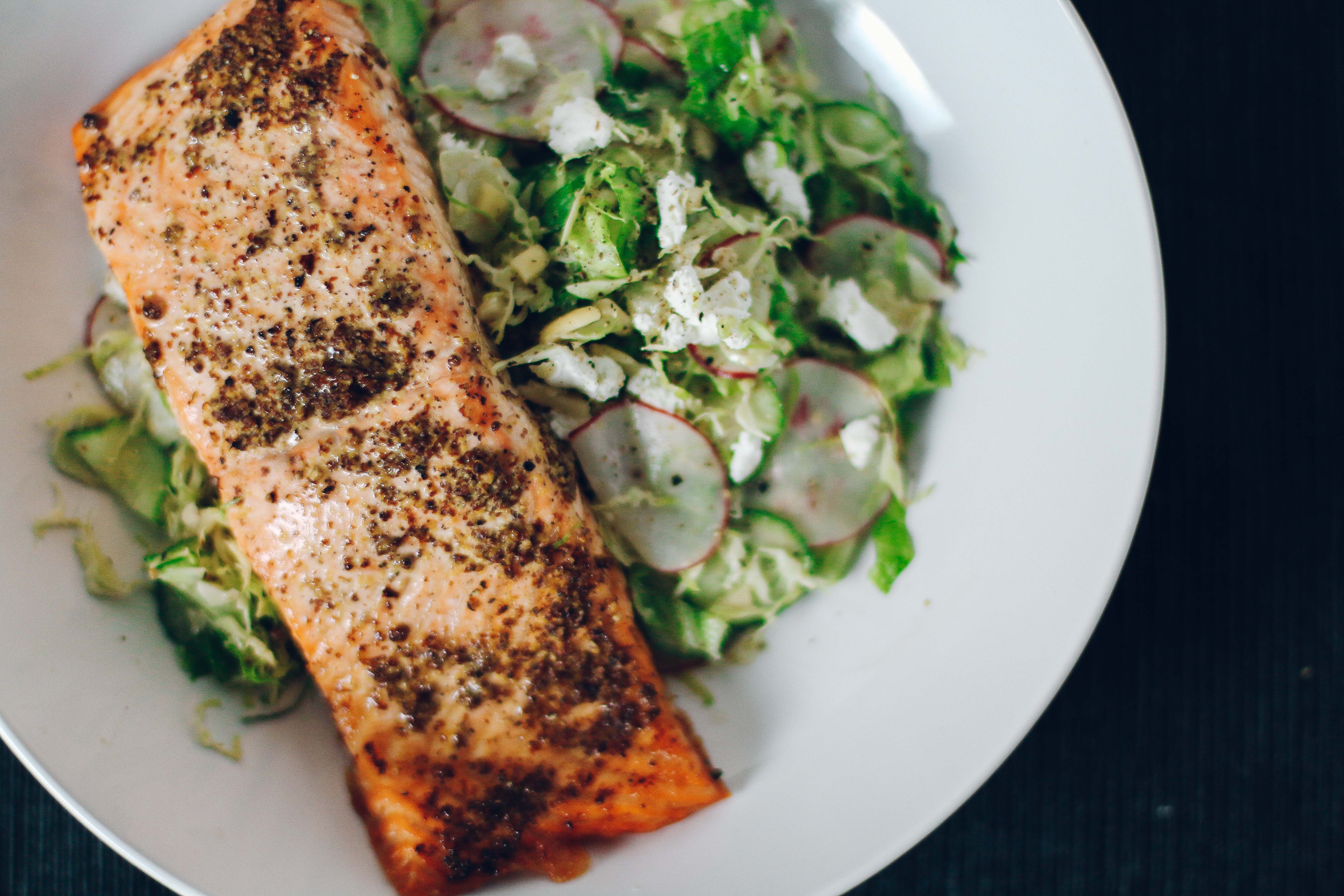 Mustard Salmon Chop Chop Salad with Goat Cheese & Almonds | I Will Not Eat Oysters