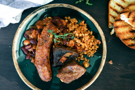 Cholent Cassoulet with Sausages, Beef, Beans, & Farro | I Will Not Eat Oysters