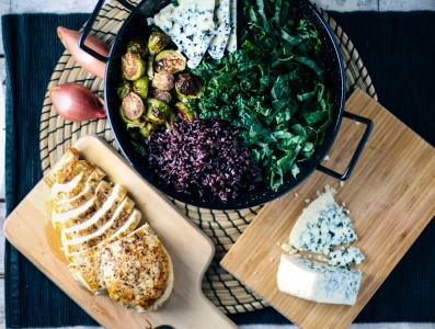 Winter Chicken & Kale Salad with Roasted Brussel Sprouts, Blue Cheese & Wild Rice with Shallot Vinaigrette | I Will Not Eat Oysters