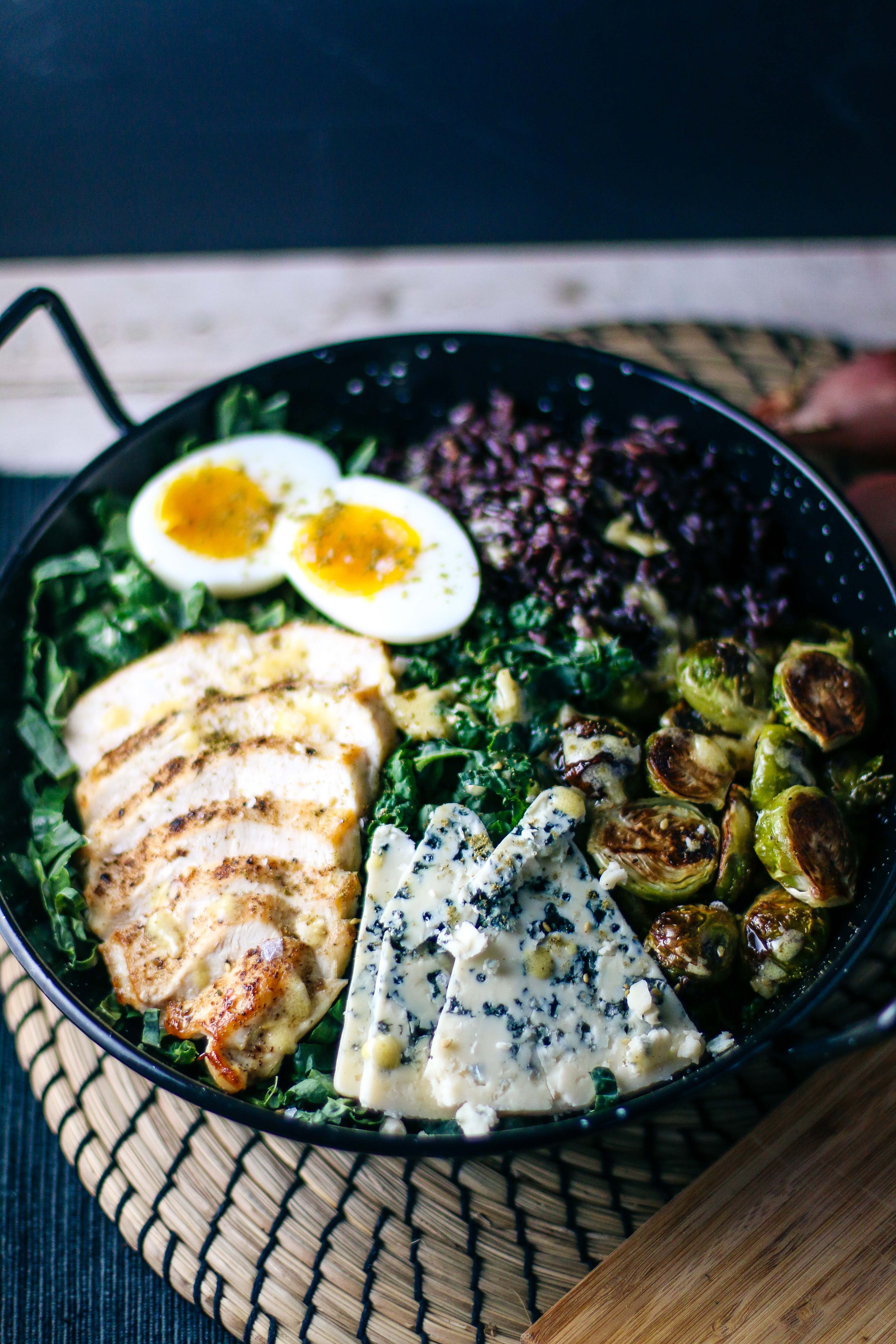 Winter Chicken & Kale Salad with Roasted Brussel Sprouts, Blue Cheese & Wild Rice with Shallot Vinaigrette | I Will Not Eat Oysters