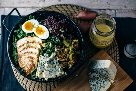 Winter Chicken & Kale Salad with Roasted Brussel Sprouts, Blue Cheese & Wild Rice with Shallot Vinaigrette | I Will Not Eat Oysters