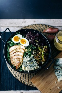Winter Chicken & Kale Salad with Roasted Brussel Sprouts, Blue Cheese & Wild Rice with Shallot Vinaigrette | I Will Not Eat Oysters