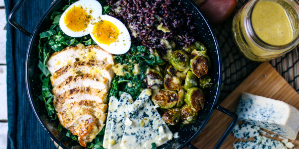 Winter Chicken & Kale Salad with Roasted Brussel Sprouts, Blue Cheese & Wild Rice with Shallot Vinaigrette | I Will Not Eat Oysters