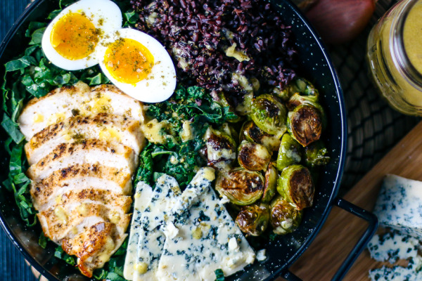 Winter Chicken & Kale Salad with Roasted Brussel Sprouts, Blue Cheese & Wild Rice with Shallot Vinaigrette | I Will Not Eat Oysters