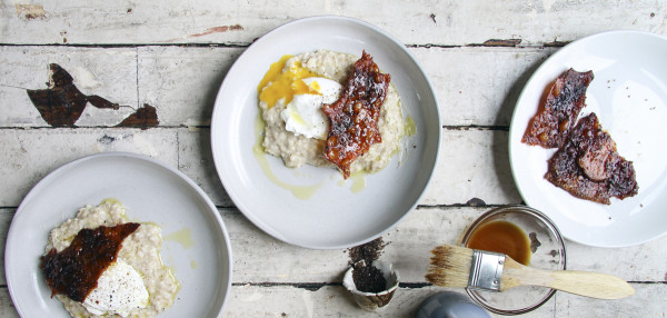 "Bacon" 'n' Eggs Oatmeal | Crispy Smoked Sea Salt & Sorgum Chicken Skin over Cheddar Oatmeal with Poached Egg | I Will Not Eat Oysters