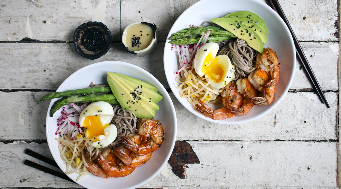 Fresh Soba Noodle Bowl with Garlic Shrimp & Miso Dressing | I Will Not Eat Oysters