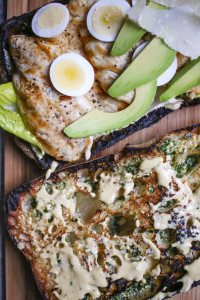 Chicken Caesar Salad Sandwich on Ciabatta Garlic Bread with Homemade Caesar spread, Avocado, Hard boiled eggs, and Shaved Parmesan | I Will Not Eat Oysters