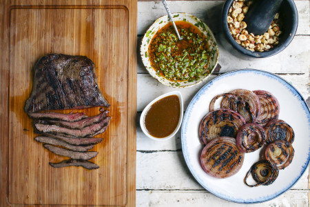 Grilled Steak & Onion Salad with Cilantro Chimichurri & Piquillo Pepper Balsamic Vinaigrette | I Will Not Eat Oysters