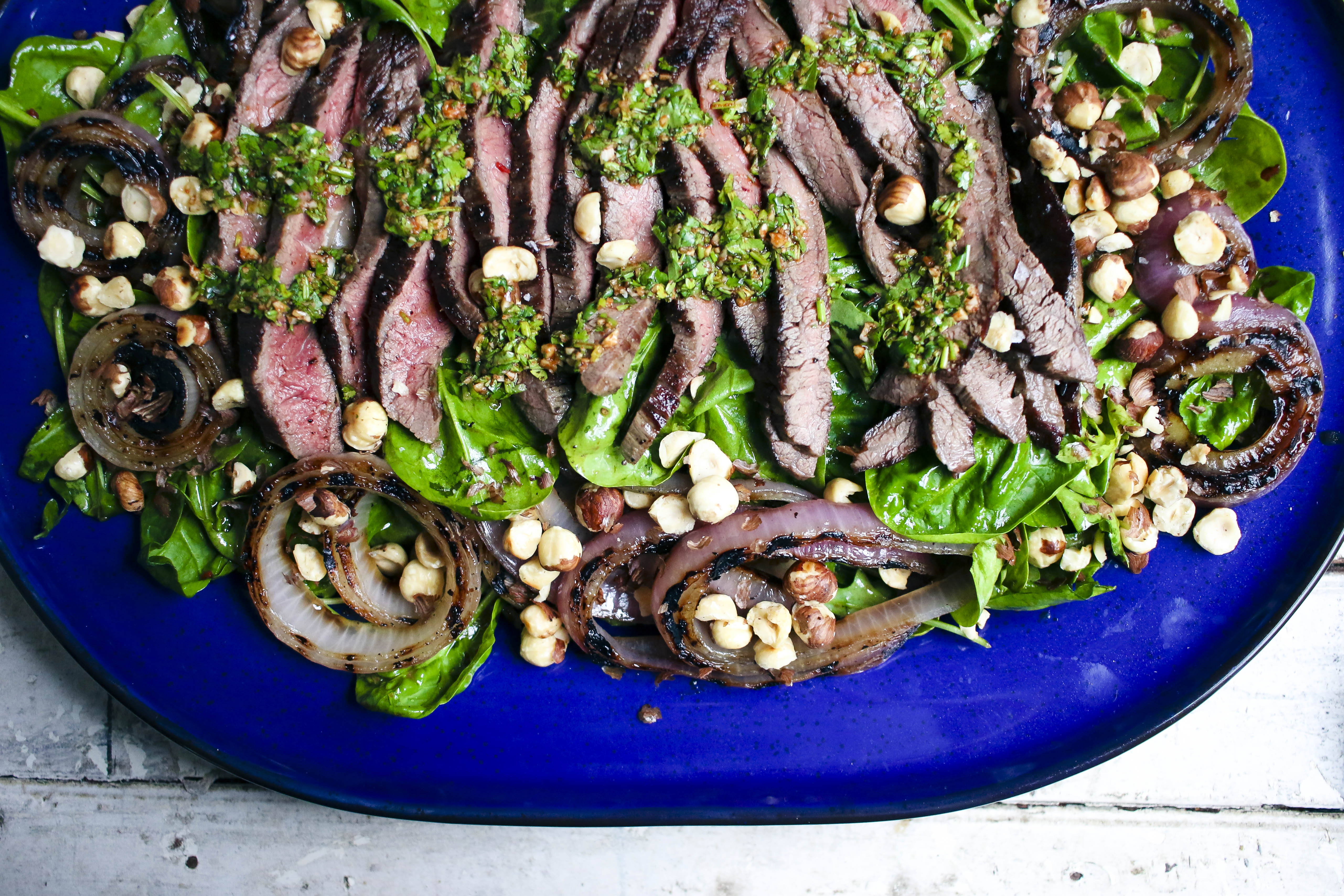 Grilled Steak & Onion Salad with Cilantro Chimichurri & Piquillo Pepper Balsamic Vinaigrette | I Will Not Eat Oysters