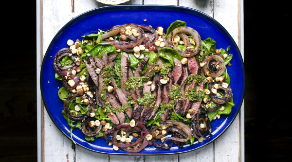 Grilled Steak & Onion Salad with Cilantro Chimichurri & Piquillo Pepper Balsamic Vinaigrette | I Will Not Eat Oysters