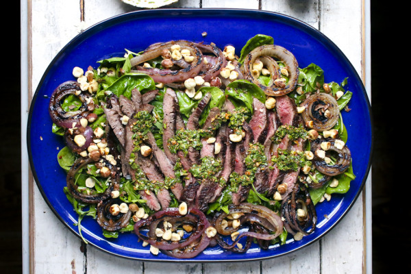 Grilled Steak & Onion Salad with Cilantro Chimichurri & Piquillo Pepper Balsamic Vinaigrette | I Will Not Eat Oysters