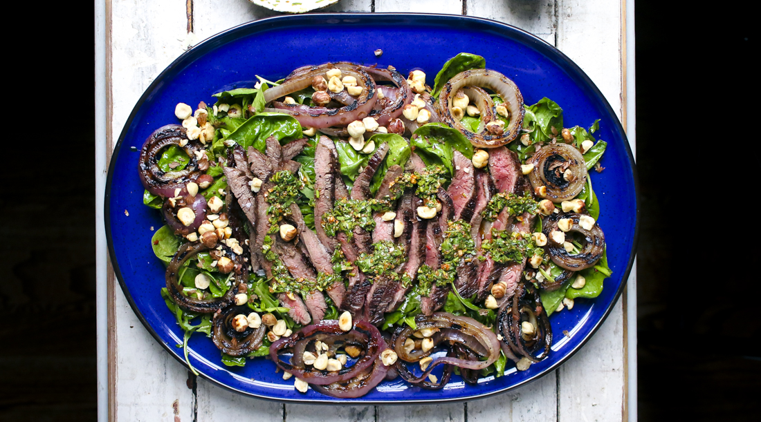Grilled Steak & Onion Salad with Cilantro Chimichurri & Piquillo Pepper Balsamic Vinaigrette | I Will Not Eat Oysters