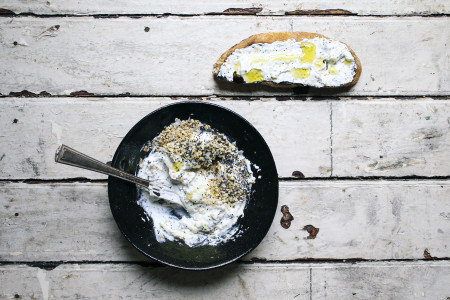 Everything Bagel Spice on toasted ciabatta with labne | I Will Not Eat Oysters