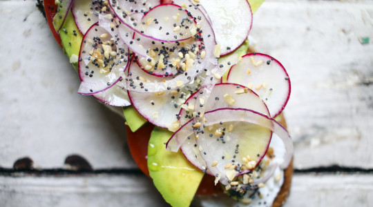Everything Bagel Spice on toasted ciabatta with labne | I Will Not Eat Oysters