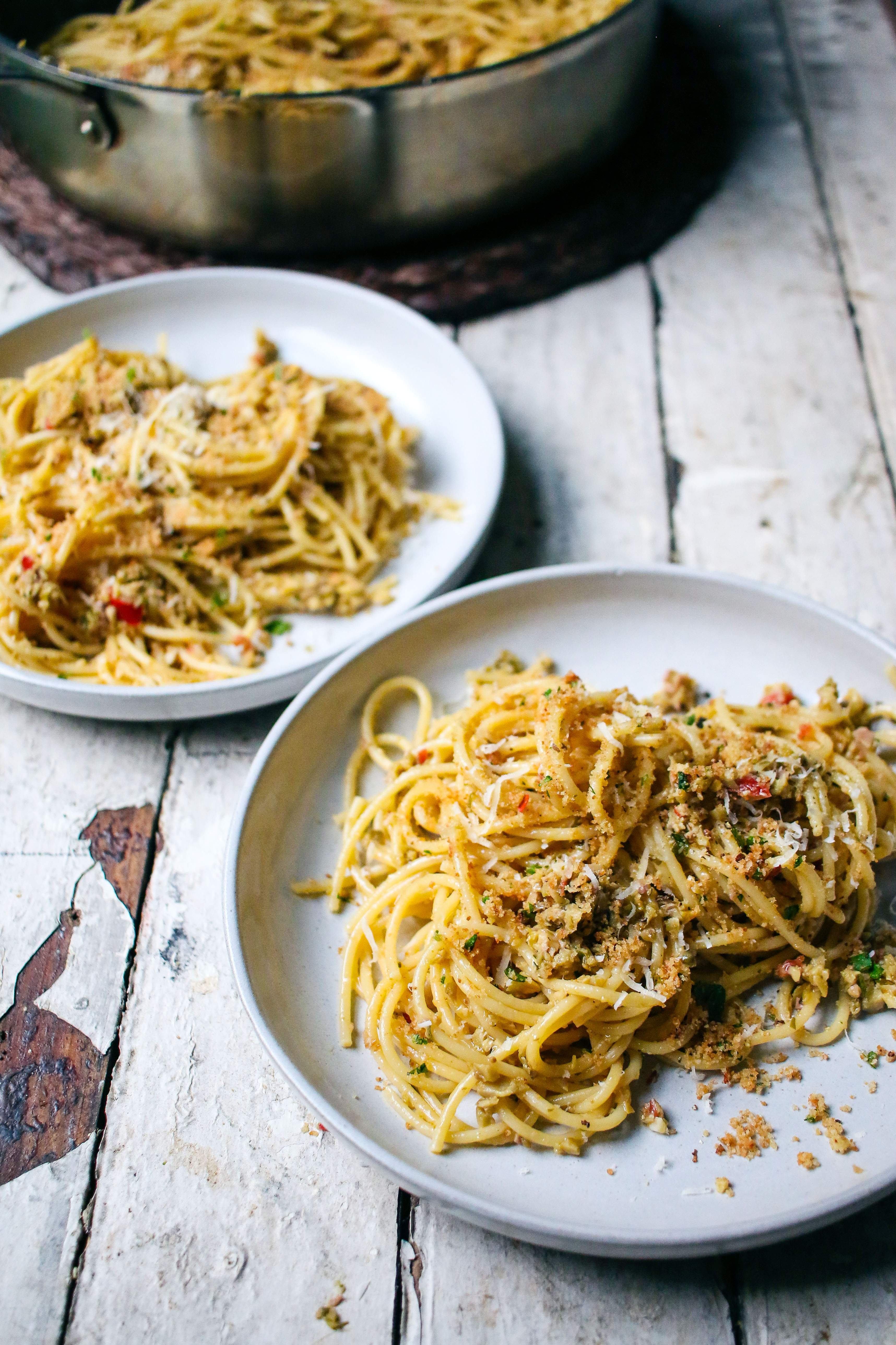 Olive Tapenade Spaghetti with Garlic Breadcrumbs| I Will Not Eat Oysters