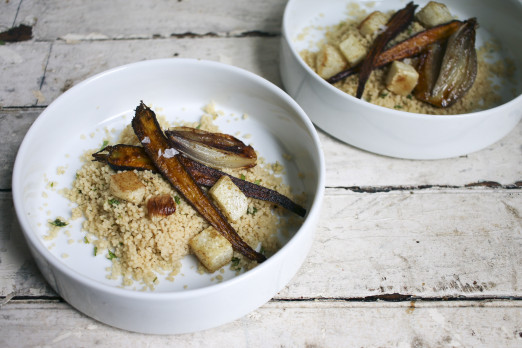 Roasted Fall Vegetable Couscous with Coconut Miso Broth topped with crushed hazelnuts and pistachios | I Will Not Eat Oysters