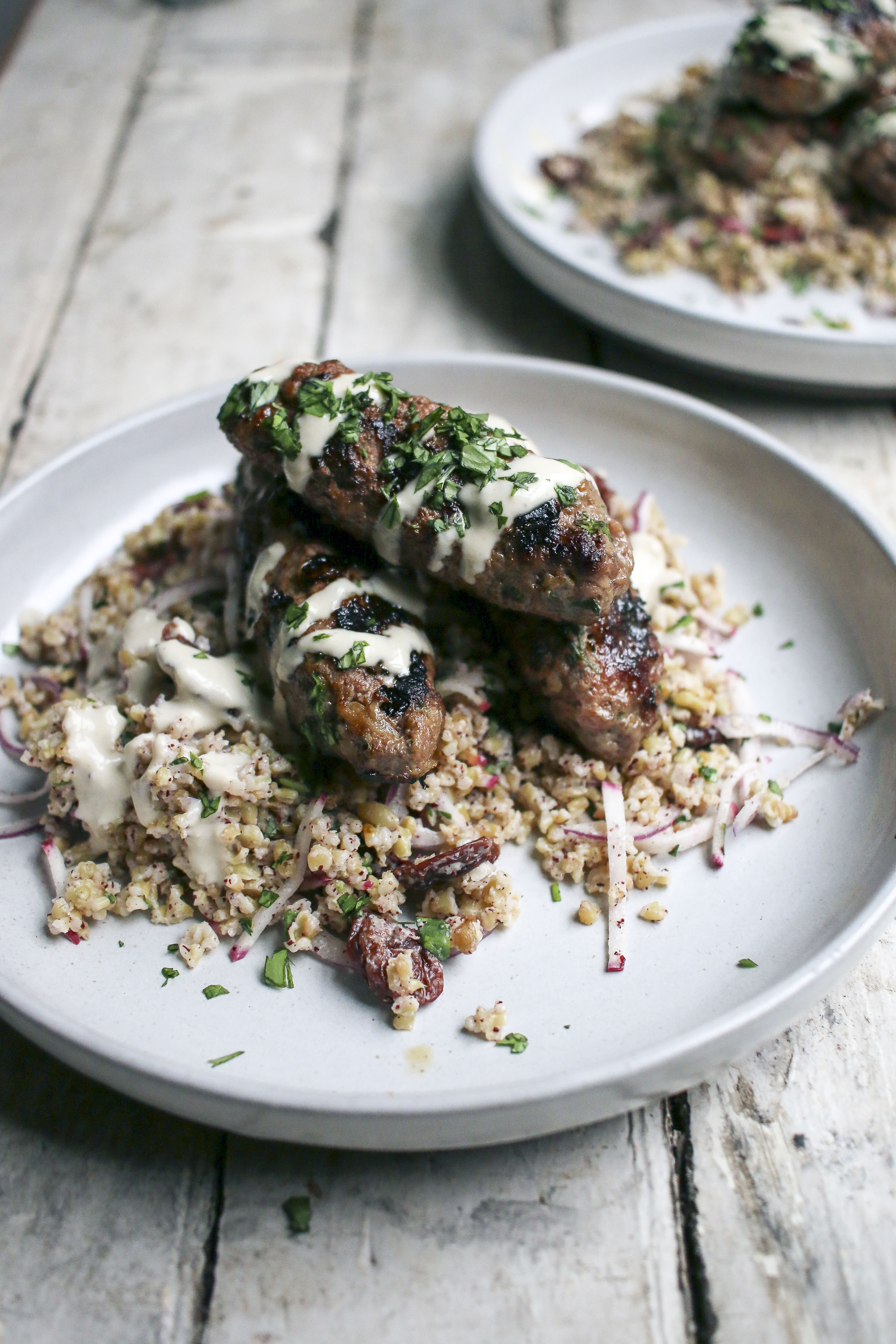 Kofta Kebabs & Freekeh Salad with Tahini Dressing and Dried Cherries| Modern Israeli Cooking| I Will Not Eat Oysters