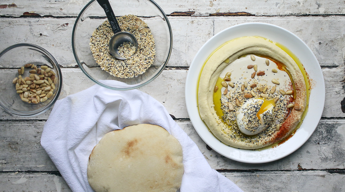 Hummus & Tahina with Soft Boiled Egg & Everything Bagel Spice