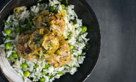 Turkey Leek Meatballs with White Wine Sauce and Dill & Pea Rice | I Will Not Eat Oysters
