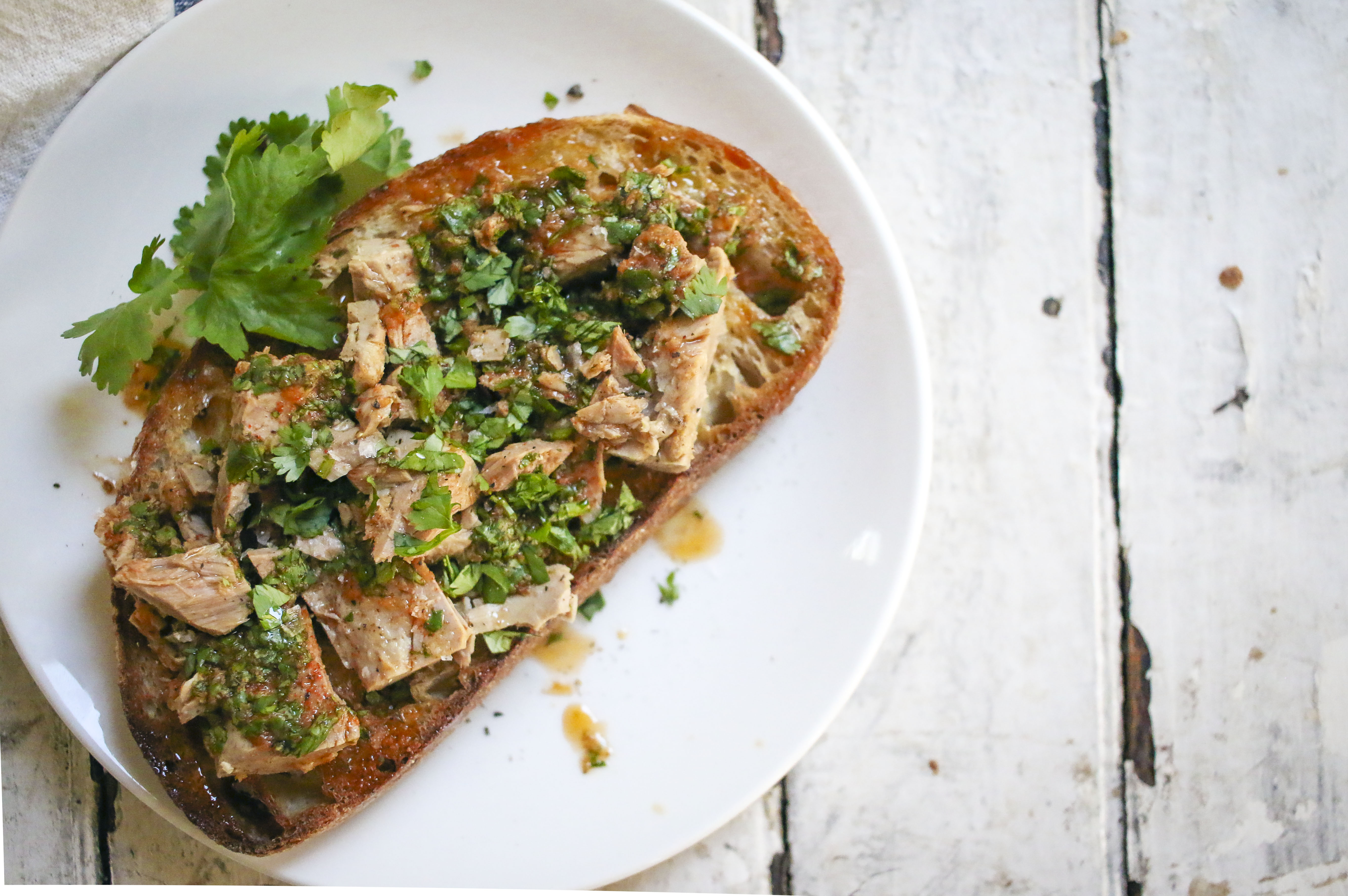 Tuna Toast with Chermoula | delicious way to elevate canned tuna | I Will Not Eat Oysters