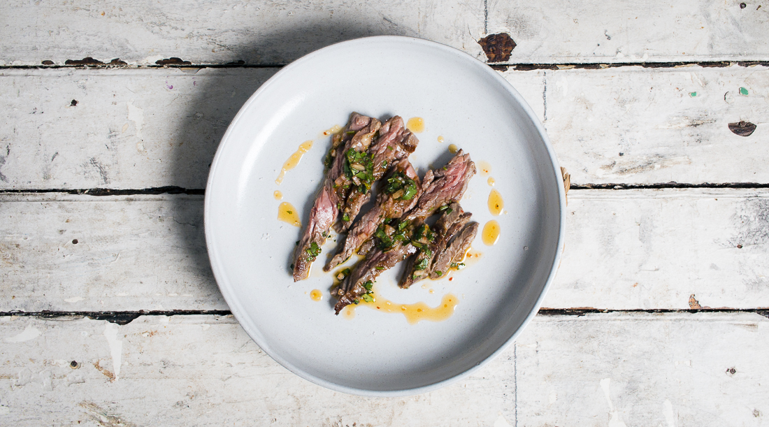 Harissa Chimichurri on Skirt Steak