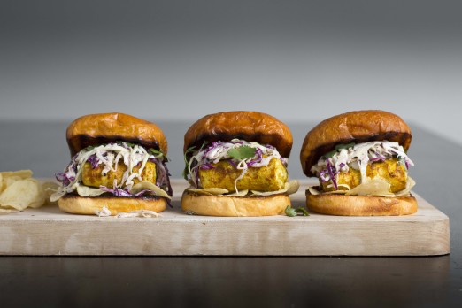 Hawaij Fish Sandwich with Tahini Slaw and Salt & Vinegar Chips on toasted Brioche Bun | I Will Not Eat Oysters