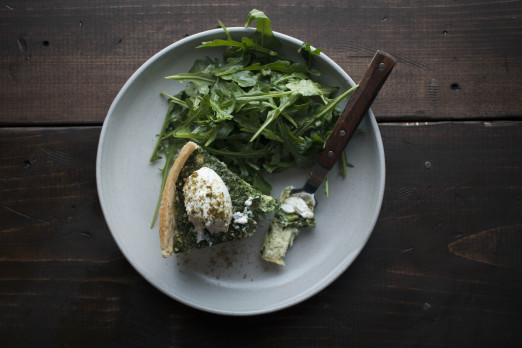 Ejjeh Quiche made with cialntro, mint, and parsley topped with labne & za'atar | I Will Not Eat Oysters