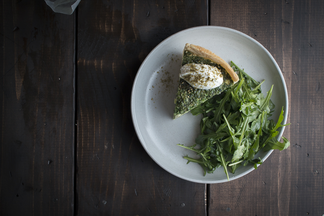 Ejjeh Quiche made with cialntro, mint, and parsley topped with labne & za'atar | I Will Not Eat Oysters